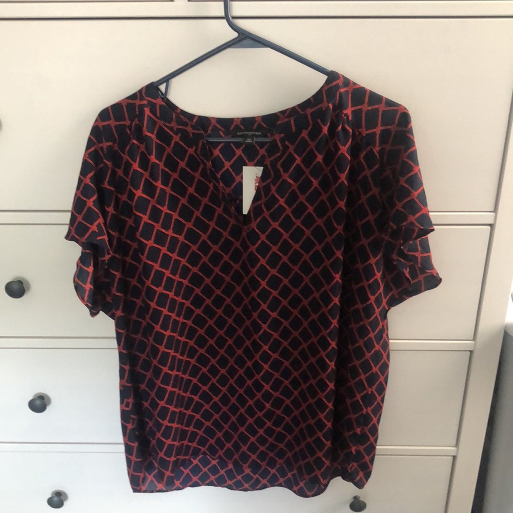 Banana Republic size XL navy and red short sleeve blouse NWT